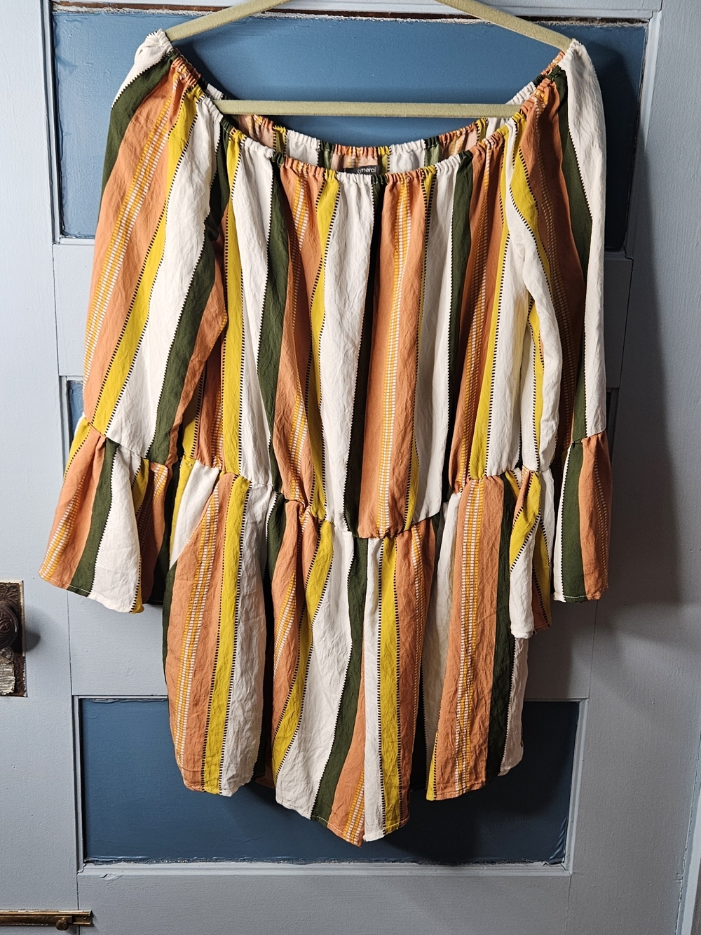 &merci Striped Off-Shoulder Romper Shorts in Multi-Color Large - Picture 2 of 13